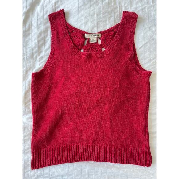 Twenty One Ribbed Knit Crochet Scoop Neck Tank Top Pullover Red Women's Size SP - Picture 1 of 5